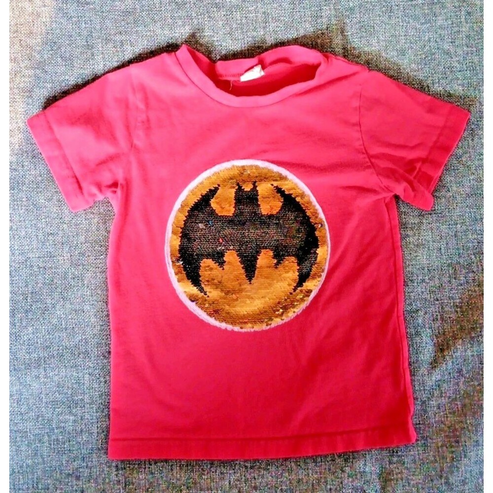 Shirt Size 5 Boys Kids Tales Short sleeve Red Flip Sequence Batman Superman